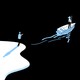 An illustration of a woman on a boat leaving an ice floe, which holds a house and her boyfriend