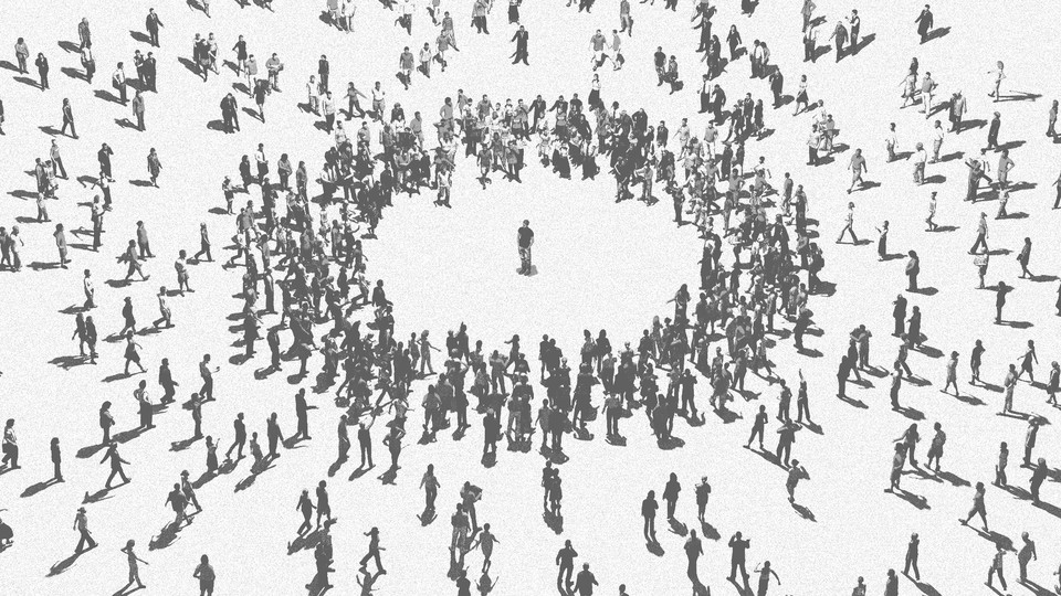 Crowds circle a lone person.