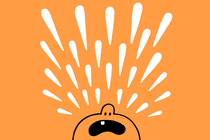 illustration of baby's face upturned showing mouth with one tooth wailing giant white tears on orange background