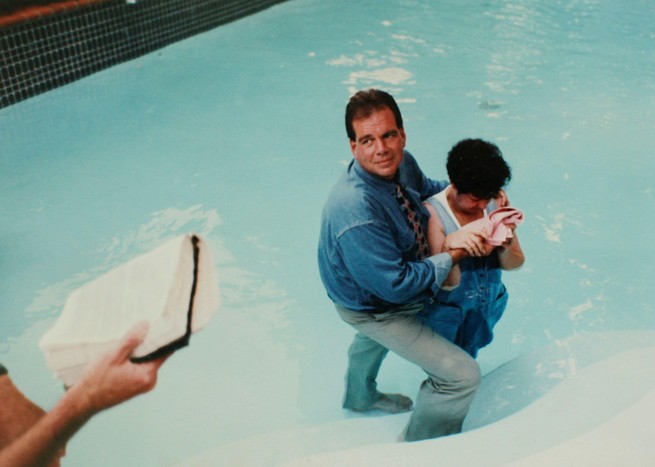 A photo of Norma McCorvey's baptism in 1995