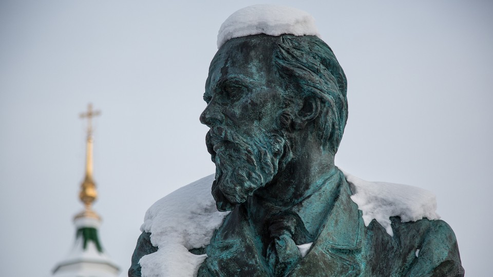 A statue of the writer Fyodor Dostoyevsky in Tobolsk, Russia
