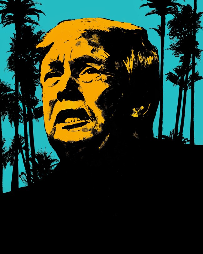 Illustration of Donald Trump and palm trees