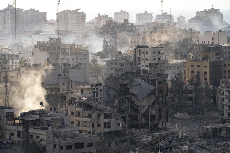 Picture of destruction from Israeli aerial bombardment is seen in Gaza City, Wednesday, Oct. 11, 2023. 