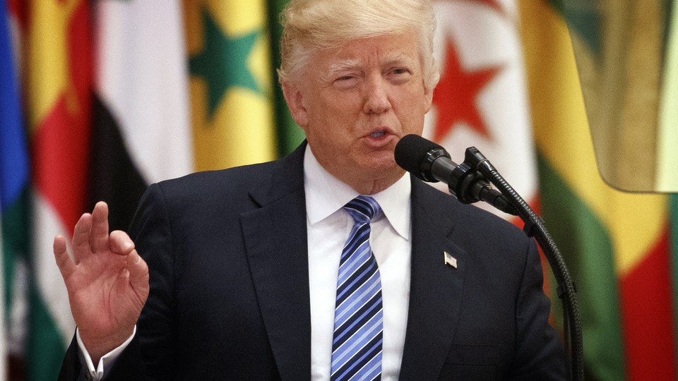 President Donald Trump delivers a speech to the Arab Islamic American Summit, at the King Abdulaziz Conference Center on May 21, 2017, in Riyadh, Saudi Arabia.