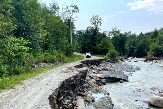 a flooded road in Cavendish, Vermont