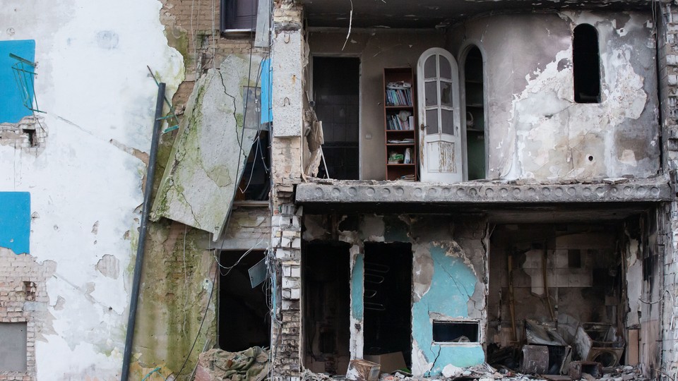 A destroyed residential building in Kyiv, Ukraine on January 3, 2023.