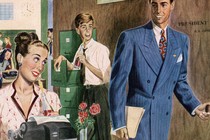 illustration of a man and a woman in an office together