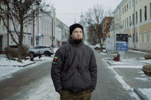 Picture of Vitalii Ovcharenko, a soldier in the Ukrainian armed forces, in Sumy
