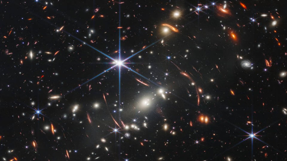 A deep-field image from the James Webb Space Telescope, sparkling with countless galaxies