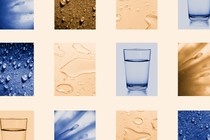 A collage of water droplets and glasses of water