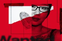 Photo-illustration of Kari Ferrell and a fingerprint against a red backdrop