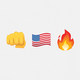 a fist emoji, an American flag emoji, and a flame emoji