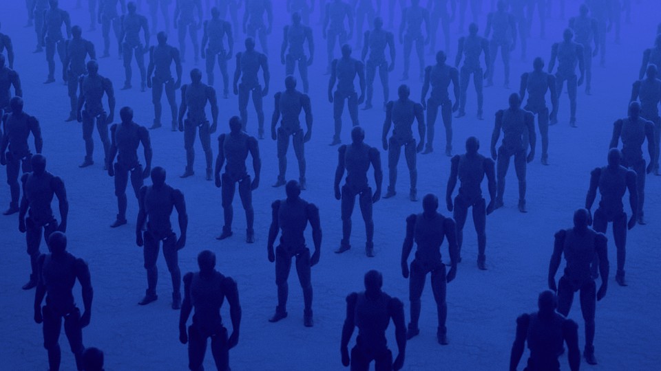 Photo illustration of many humanoid robots