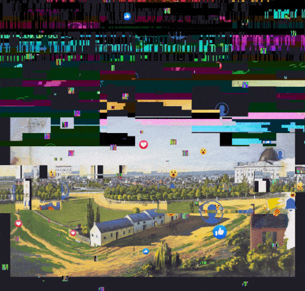 animated illustration with old Capitol and internet glitches