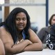One student talks and another looks at her