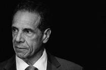 A black and white photo of Andrew Cuomo