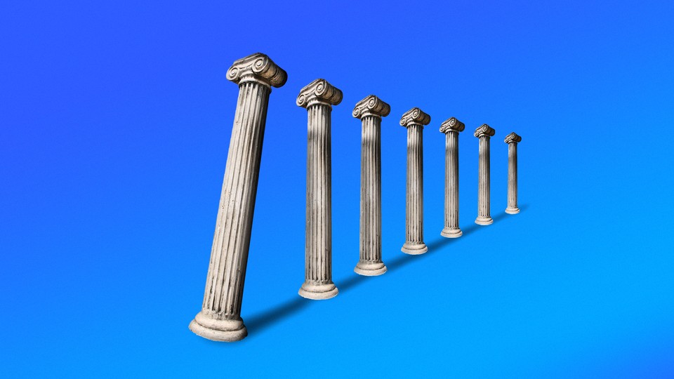 Illustration of columns falling like dominoes