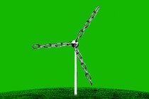 A wind turbine with chains for blades