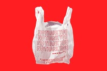 A plastic bag that says "no thank you"