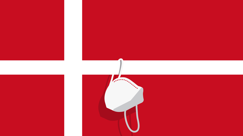Illustration of the Denmark flag with a mask.