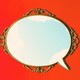 Mirror in the shape of a speech bubble on a red background