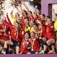 The Spanish women's national team celebrates after winning the World Cup.