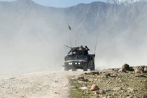 An Afghan special forces vehicle patrols near the Achin district of Nangarhar province in eastern Afghanistan on April 14, 2017. 