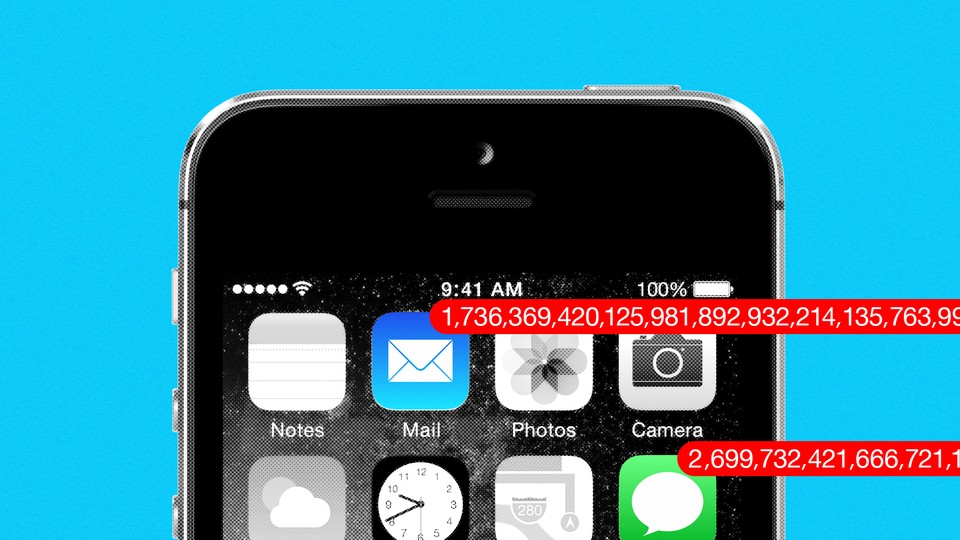 An iPhone screen with notifications of more than billions of emails and texts