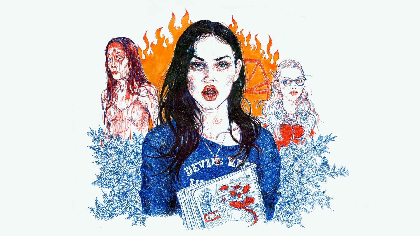 An illustration of characters from "Jennifer's Body" and "Carrie"