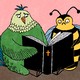 An illustrated bird and bee reading a Bible and frowning