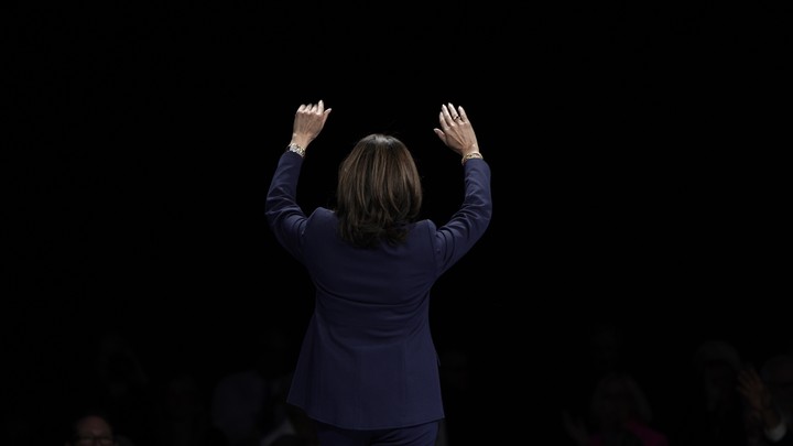 Kamala Harris speaks in front of a crowd