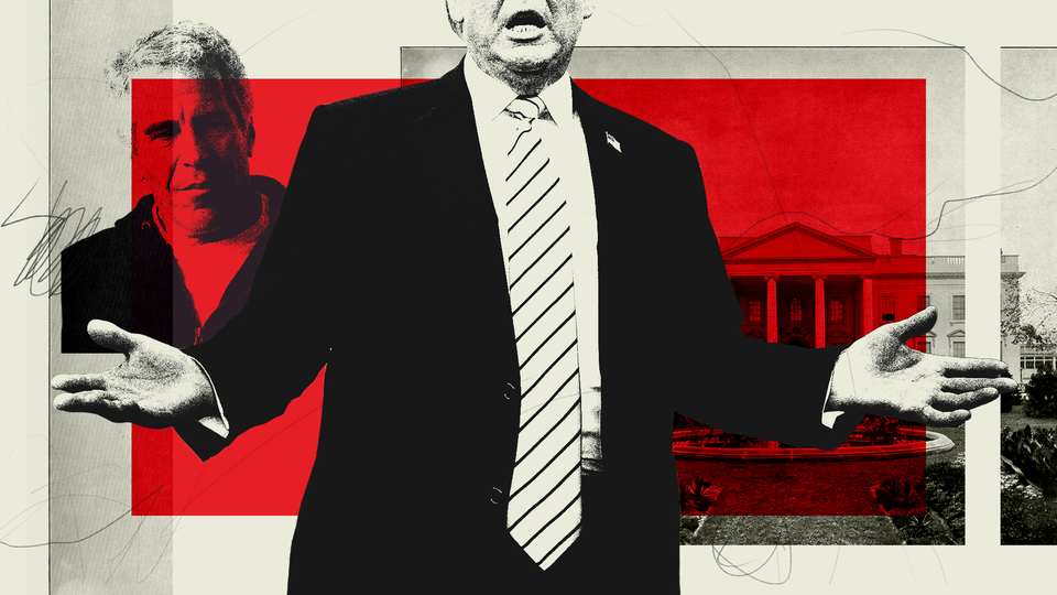 A photo illustration of Donald Trump and Jeffrey Epstein with the White House in the background