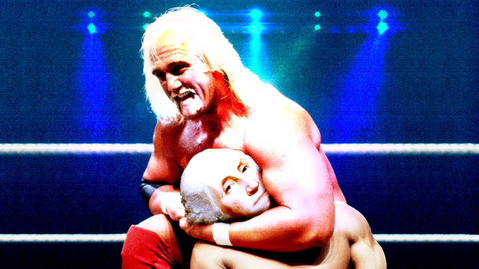 Gif of Hulk Hogan holding Benjamin Franklin in a headlock