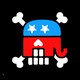 The GOP elephant logo as the skull in an illustration of a skull and crossbones