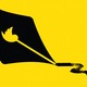 a black fountain pen with the Twitter icon carved into it against a yellow background