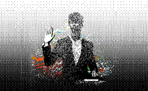 illustration of pixellated person taking oath with one hand raised