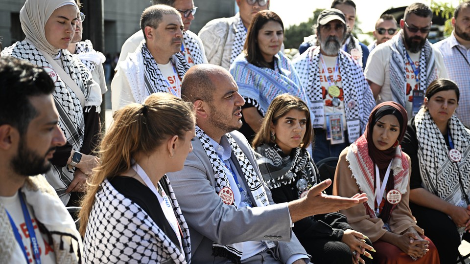'Uncommitted' Democratic delegates from several US states, holds a press conference right next to the United Center where the convention is held, in Chicago, United States on AUgust 22, 2024.