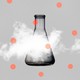A lab beaker obscured by a cloud
