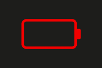 A battery icon charging up in red bars and changing color to blue as it is depleting