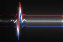 An illustration of a heart EKG reading in red, white, and blue.