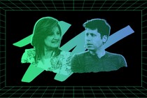Photo illustration of Arianna Huffington and Sam Altman