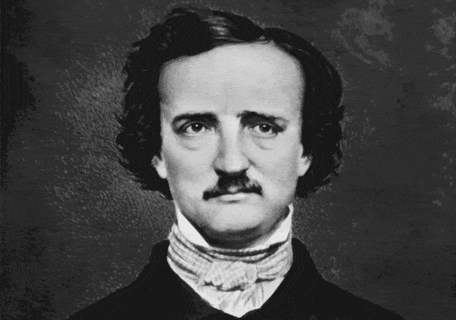 Animation of Edgar Allan Poe's face distorted into a spiral