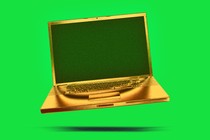 An illustration of a golden laptop