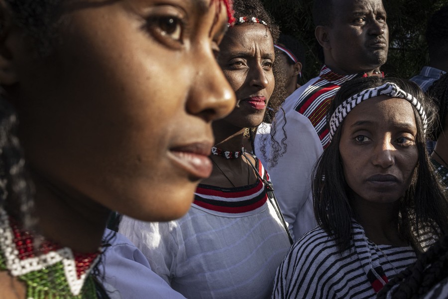 A group of people gather during a celebration.