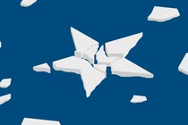 Illustration of melting ice in the shape of a white star against a blue background