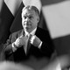Viktor Orbán, the prime minister of Hungary, in black and white