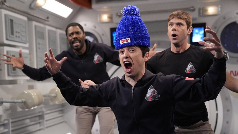 Colman Domingo, Marcello Hernández, and Mikey Day in the "Artemis II" sketch on "SNL"