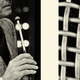 Photo illustration with a close-up of a microphone and a picture of Bob Barker