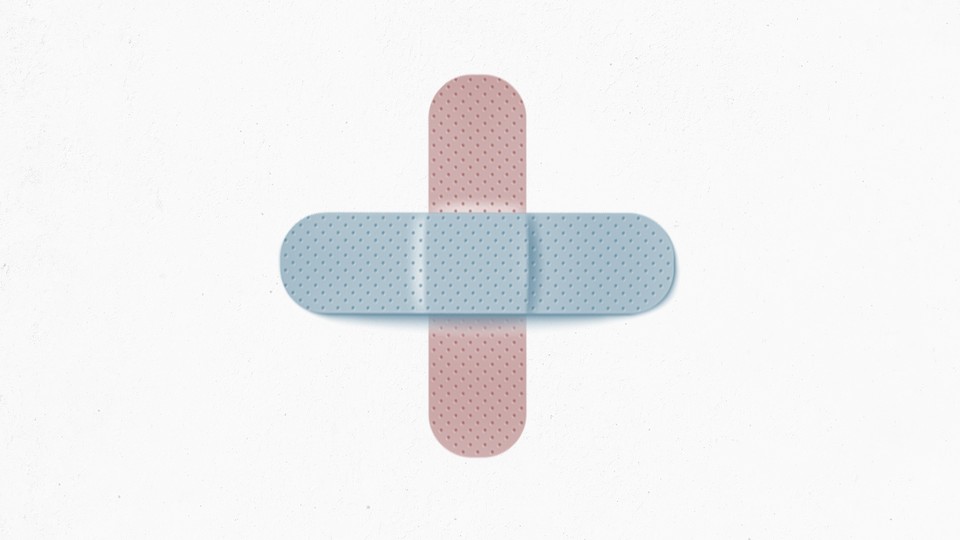 Pink and blue band-aids overlapped