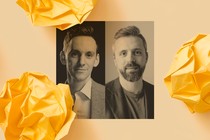 Side-by-side black-and-white headshots of Derek Thompson and Ezra Klein